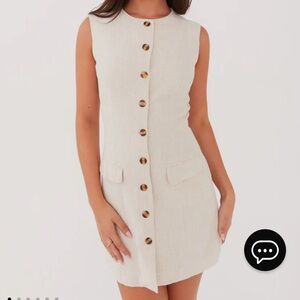 Peppermayo Cream Sleeveless Button-Front Mini Dress